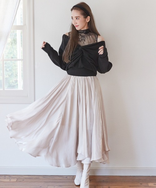 MIIA（ミーア）の「レースカシュクールニットトップス（ニット/セーター・レディース・ブラック/ブルー・FREE）」の6枚目の写真