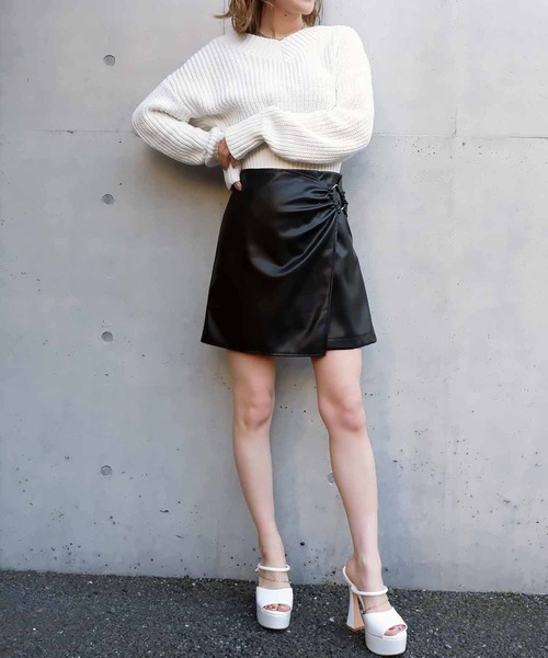 SPIRALGIRL（スパイラルガール）の「畦編みブリーチニットトップス（ニット/セーター・レディース・ネイビー/オフホワイト/オレンジ・FREE）」の4枚目の写真