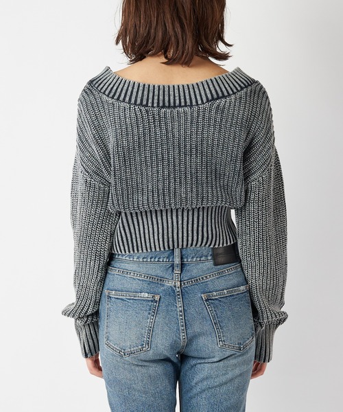 SPIRALGIRL（スパイラルガール）の「畦編みブリーチニットトップス（ニット/セーター・レディース・ネイビー/オフホワイト/オレンジ・FREE）」の10枚目の写真