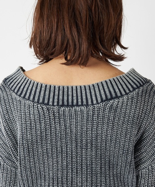 SPIRALGIRL（スパイラルガール）の「畦編みブリーチニットトップス（ニット/セーター・レディース・ネイビー/オフホワイト/オレンジ・FREE）」の11枚目の写真