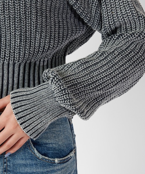 SPIRALGIRL（スパイラルガール）の「畦編みブリーチニットトップス（ニット/セーター・レディース・ネイビー/オフホワイト/オレンジ・FREE）」の13枚目の写真