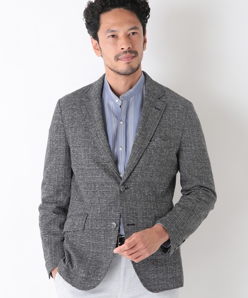 MEN'S BIGI（メンズビギ）の「＜FORTEX＞ツイードジャージ ジャガードチェックジャケット　fabric made in italy（テーラードジャケット・メンズ・ブラック/ベージュ・01/02/03/04）」の5枚目の写真