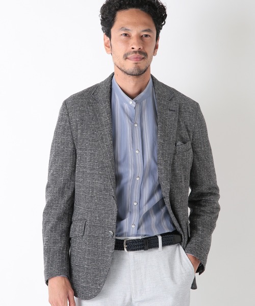MEN'S BIGI（メンズビギ）の「＜FORTEX＞ツイードジャージ ジャガードチェックジャケット　fabric made in italy（テーラードジャケット・メンズ・ブラック/ベージュ・01/02/03/04）」の3枚目の写真