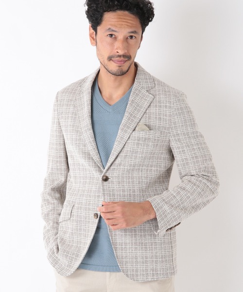 MEN'S BIGI（メンズビギ）の「＜FORTEX＞ツイードジャージ ジャガードチェックジャケット　fabric made in italy（テーラードジャケット・メンズ・ブラック/ベージュ・01/02/03/04）」の6枚目の写真