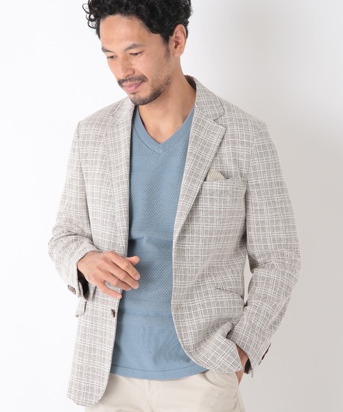 MEN'S BIGI（メンズビギ）の「＜FORTEX＞ツイードジャージ ジャガードチェックジャケット　fabric made in italy（テーラードジャケット・メンズ・ブラック/ベージュ・01/02/03/04）」の4枚目の写真