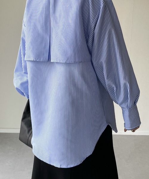 y/m by misato(イムバイミサト)の「ストライプケープシャツ(シャツ/ブラウス・レディース・ブラック/ブルー/グリーン・FREE)」の21枚目の写真