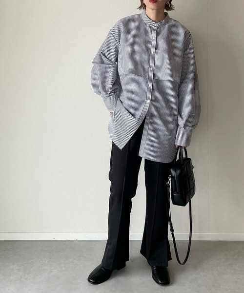 y/m by misato(イムバイミサト)の「ストライプケープシャツ(シャツ/ブラウス・レディース・ブラック/ブルー/グリーン・FREE)」の8枚目の写真