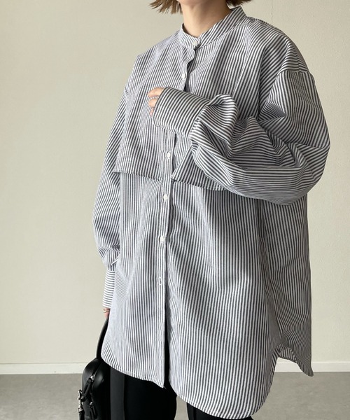 y/m by misato(イムバイミサト)の「ストライプケープシャツ(シャツ/ブラウス・レディース・ブラック/ブルー/グリーン・FREE)」の12枚目の写真