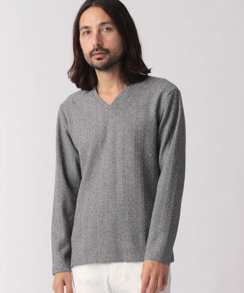 NICOLE CLUB FOR MEN（ニコルクラブフォーメン）の「【22年春モデル】アランニットボンディングＶネックプルオーバー（Tシャツ/カットソー・メンズ・ブラック/オフホワイト/ホワイト×ブラック/レッド系その他・MEDIUM/LARGE/X-LARGE）」の2枚目の写真