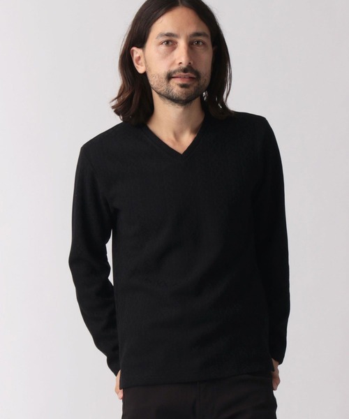 NICOLE CLUB FOR MEN（ニコルクラブフォーメン）の「【22年春モデル】アランニットボンディングＶネックプルオーバー（Tシャツ/カットソー・メンズ・ブラック/オフホワイト/ホワイト×ブラック/レッド系その他・MEDIUM/LARGE/X-LARGE）」の3枚目の写真