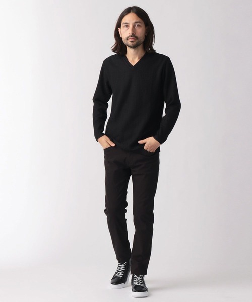 NICOLE CLUB FOR MEN（ニコルクラブフォーメン）の「【22年春モデル】アランニットボンディングＶネックプルオーバー（Tシャツ/カットソー・メンズ・ブラック/オフホワイト/ホワイト×ブラック/レッド系その他・MEDIUM/LARGE/X-LARGE）」の7枚目の写真