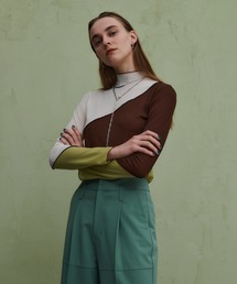 PUBLIC TOKYO | ブロッキングシアーハイネックトップス /ウォッシャブル(Tシャツ/カットソー)