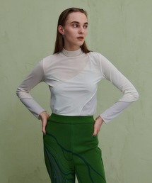 PUBLIC TOKYO | ブロッキングシアーハイネックトップス /ウォッシャブル(Tシャツ/カットソー)