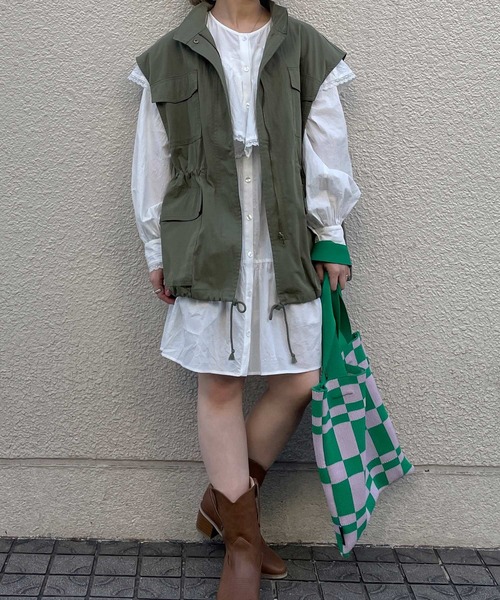 w closet（ダブルクローゼット）の「コットンフリルギャザーミニワンピース（ワンピース・レディース・オフホワイト/グリーン系その他/スミクロ・FREE）」の17枚目の写真