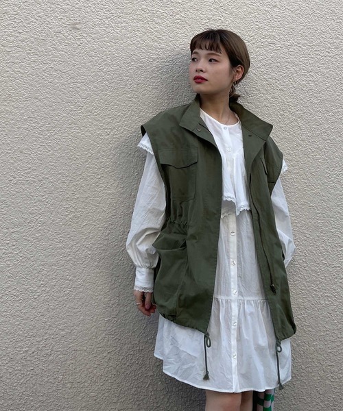w closet（ダブルクローゼット）の「コットンフリルギャザーミニワンピース（ワンピース・レディース・オフホワイト/グリーン系その他/スミクロ・FREE）」の21枚目の写真