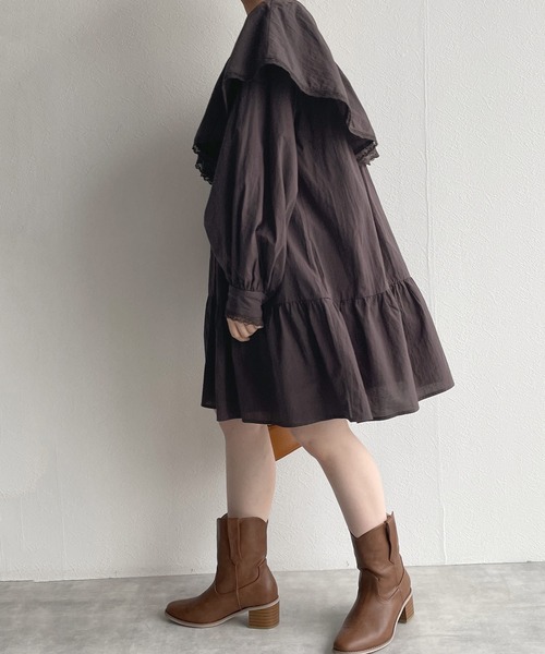 w closet（ダブルクローゼット）の「コットンフリルギャザーミニワンピース（ワンピース・レディース・オフホワイト/グリーン系その他/スミクロ・FREE）」の10枚目の写真
