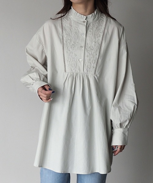 Riberry（リベリー）の「綿ローン刺繍チュニックブラウス（シャツ/ブラウス・レディース・オフホワイト/ブラック/ミント/ブルー・MEDIUM）」の18枚目の写真