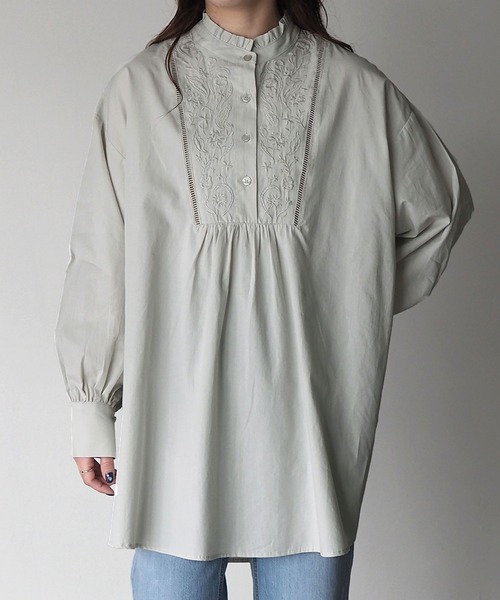 Riberry（リベリー）の「綿ローン刺繍チュニックブラウス（シャツ/ブラウス・レディース・オフホワイト/ブラック/ミント/ブルー・MEDIUM）」の19枚目の写真