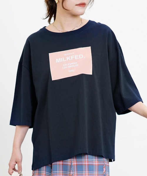 MILKFED.(ミルクフェド)の「SQUARE LOGO TOP(Tシャツ/カットソー・レディース・ホワイト/ネイビー/ライトピンク・ONE SIZE)」の3枚目の写真