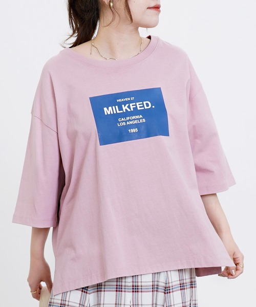 MILKFED.(ミルクフェド)の「SQUARE LOGO TOP(Tシャツ/カットソー・レディース・ホワイト/ネイビー/ライトピンク・ONE SIZE)」の1枚目の写真