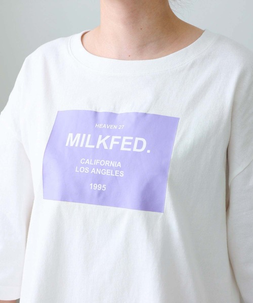 MILKFED.(ミルクフェド)の「SQUARE LOGO TOP(Tシャツ/カットソー・レディース・ホワイト/ネイビー/ライトピンク・ONE SIZE)」の5枚目の写真