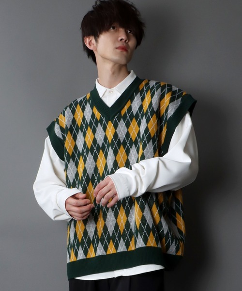 SITRY（シトリー）の「Big silhouette Patterned Knit vest/ビッグシルエット 総柄 ニットベスト（ベスト・メンズ・チャコールグレー/グリーン/グリーン系その他/ベージュ系その他2/グリーン系その他3/ベージュ/ベージュ系その他/グレー系その他3/グリーン系その他2/ブラック/グレー系その他/グレー系その他2・XL/L/M）」の11枚目の写真
