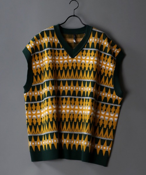 SITRY（シトリー）の「Big silhouette Patterned Knit vest/ビッグシルエット 総柄 ニットベスト（ベスト・メンズ・チャコールグレー/グリーン/グリーン系その他/ベージュ系その他2/グリーン系その他3/ベージュ/ベージュ系その他/グレー系その他3/グリーン系その他2/ブラック/グレー系その他/グレー系その他2・XL/L/M）」の10枚目の写真