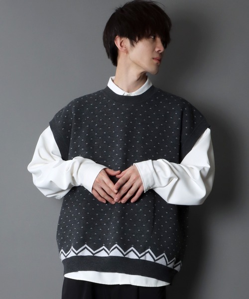 SITRY（シトリー）の「Big silhouette Patterned Knit vest/ビッグシルエット 総柄 ニットベスト（ベスト・メンズ・チャコールグレー/グリーン/グリーン系その他/ベージュ系その他2/グリーン系その他3/ベージュ/ベージュ系その他/グレー系その他3/グリーン系その他2/ブラック/グレー系その他/グレー系その他2・XL/L/M）」の5枚目の写真