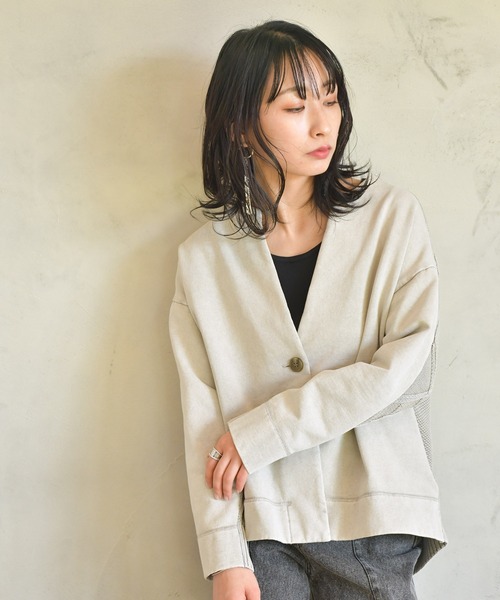 kese-moi(ケセモイ)の「裏毛×ニットカーディガン(ニット/セーター・レディース・ベージュ/オフホワイト/イエロー・FREE)」の2枚目の写真