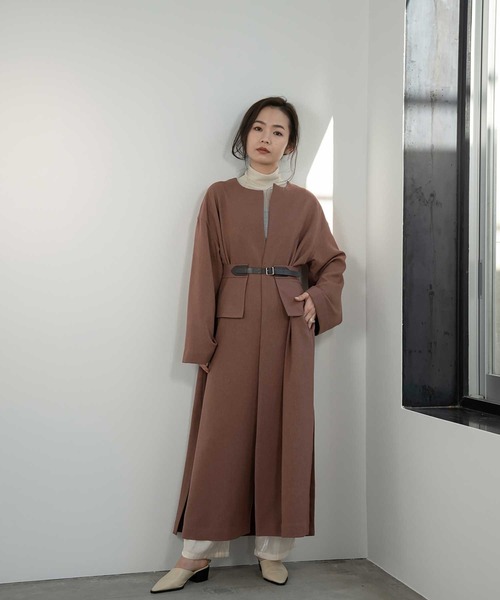 I_am（アイアム）の「corset belt no collar coat（ノーカラーコート・レディース・ブラック/ベージュ/テラコッタ・FREE）」の16枚目の写真