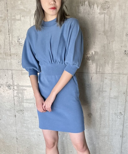 one way（ワンウェイ）の「5分袖ウエストリブニットワンピース（ワンピース・レディース・ライトグレー/ライトブルー/ブラック・FREE）」の3枚目の写真
