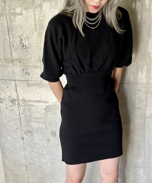 one way（ワンウェイ）の「5分袖ウエストリブニットワンピース（ワンピース・レディース・ライトグレー/ライトブルー/ブラック・FREE）」の2枚目の写真