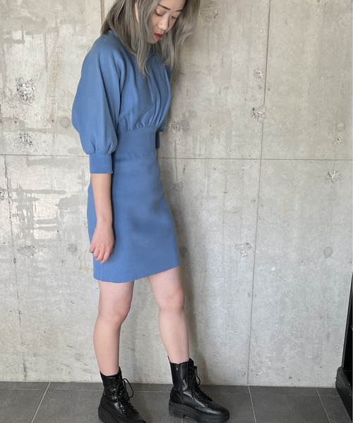 one way（ワンウェイ）の「5分袖ウエストリブニットワンピース（ワンピース・レディース・ライトグレー/ライトブルー/ブラック・FREE）」の5枚目の写真