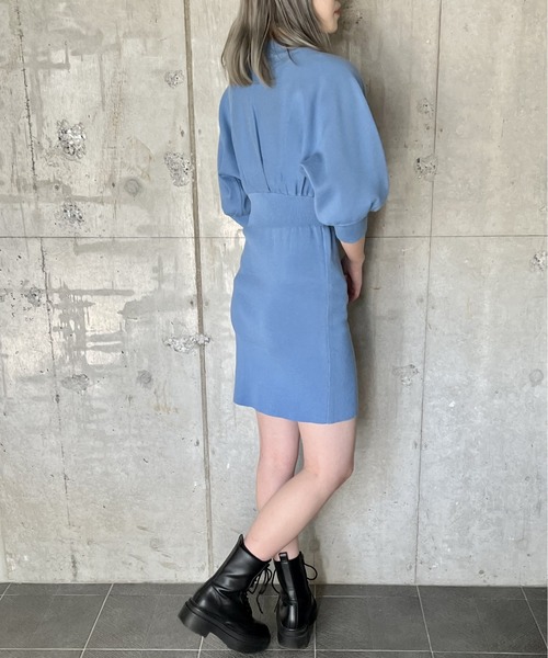 one way（ワンウェイ）の「5分袖ウエストリブニットワンピース（ワンピース・レディース・ライトグレー/ライトブルー/ブラック・FREE）」の6枚目の写真