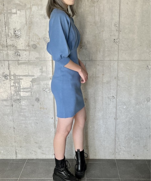 one way（ワンウェイ）の「5分袖ウエストリブニットワンピース（ワンピース・レディース・ライトグレー/ライトブルー/ブラック・FREE）」の7枚目の写真