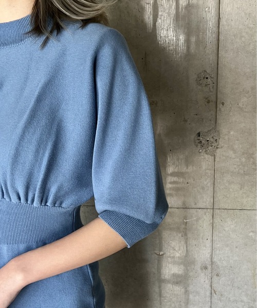one way（ワンウェイ）の「5分袖ウエストリブニットワンピース（ワンピース・レディース・ライトグレー/ライトブルー/ブラック・FREE）」の8枚目の写真