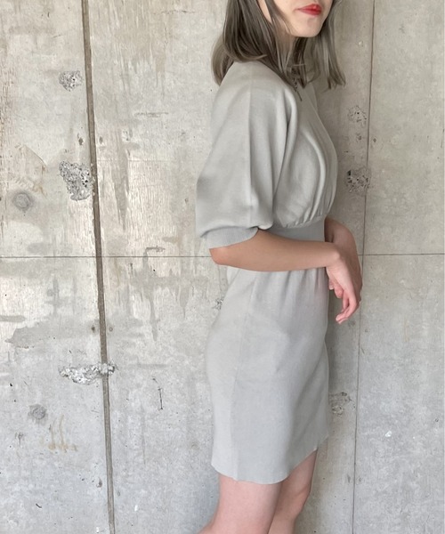 one way（ワンウェイ）の「5分袖ウエストリブニットワンピース（ワンピース・レディース・ライトグレー/ライトブルー/ブラック・FREE）」の9枚目の写真