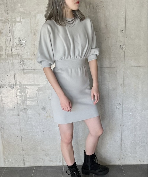 one way（ワンウェイ）の「5分袖ウエストリブニットワンピース（ワンピース・レディース・ライトグレー/ライトブルー/ブラック・FREE）」の13枚目の写真