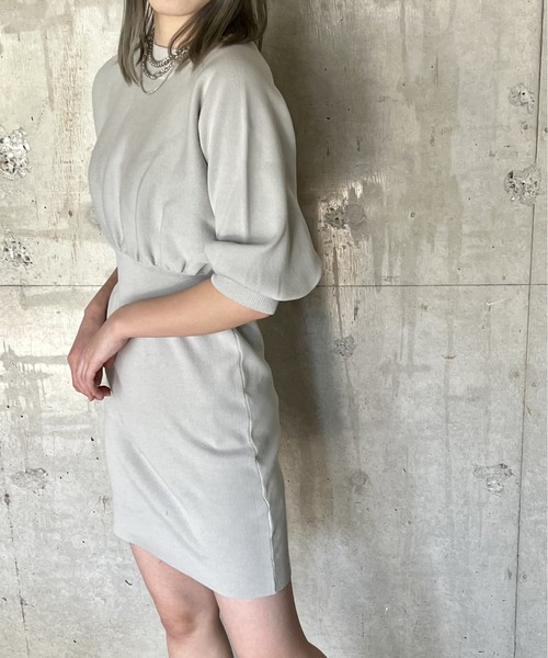 one way（ワンウェイ）の「5分袖ウエストリブニットワンピース（ワンピース・レディース・ライトグレー/ライトブルー/ブラック・FREE）」の14枚目の写真