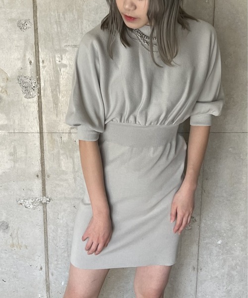 one way（ワンウェイ）の「5分袖ウエストリブニットワンピース（ワンピース・レディース・ライトグレー/ライトブルー/ブラック・FREE）」の15枚目の写真