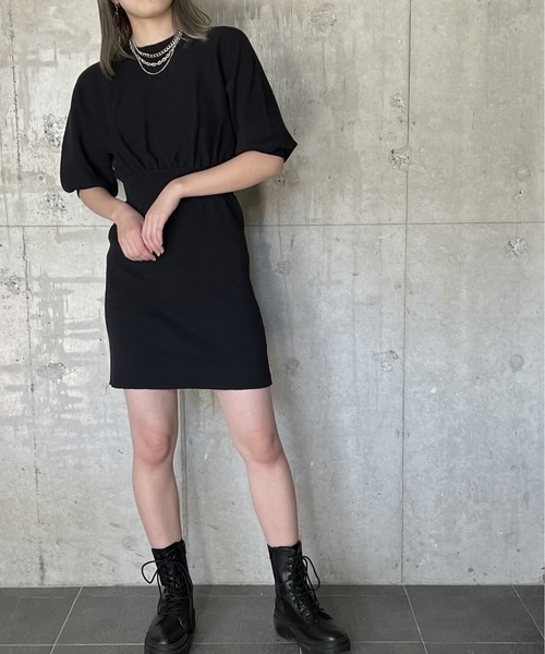 one way（ワンウェイ）の「5分袖ウエストリブニットワンピース（ワンピース・レディース・ライトグレー/ライトブルー/ブラック・FREE）」の16枚目の写真