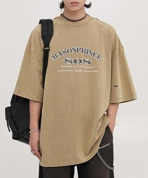 【MASONPRINCE】Oversized vintage-like logo print damage TEE DT3106