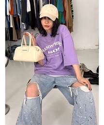 【MASONPRINCE】Oversized vintage-like logo print damage TEE DT3106