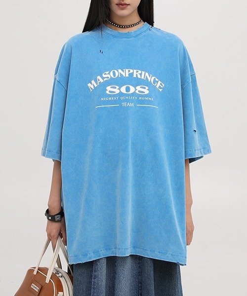 【MASONPRINCE】Oversized vintage-like logo print damage TEE DT3106