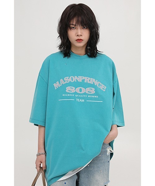 MASONPRINCE(メイソンプリンス)の「【MASONPRINCE】Oversized vintage-like logo print damage TEE DT3106(Tシャツ/カットソー・メンズ・グリーン/ライトブルー/パープル/ベージュ/ブラック/ブルー・S/L/M)」の5枚目の写真