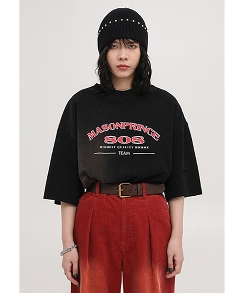 MASONPRINCE(メイソンプリンス)の「【MASONPRINCE】Oversized vintage-like logo print damage TEE DT3106(Tシャツ/カットソー・メンズ・グリーン/ライトブルー/パープル/ベージュ/ブラック/ブルー・S/L/M)」の2枚目の写真
