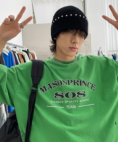 MASONPRINCE(メイソンプリンス)の「【MASONPRINCE】Oversized vintage-like logo print damage TEE DT3106(Tシャツ/カットソー・メンズ・グリーン/ライトブルー/パープル/ベージュ/ブラック/ブルー・S/L/M)」の7枚目の写真
