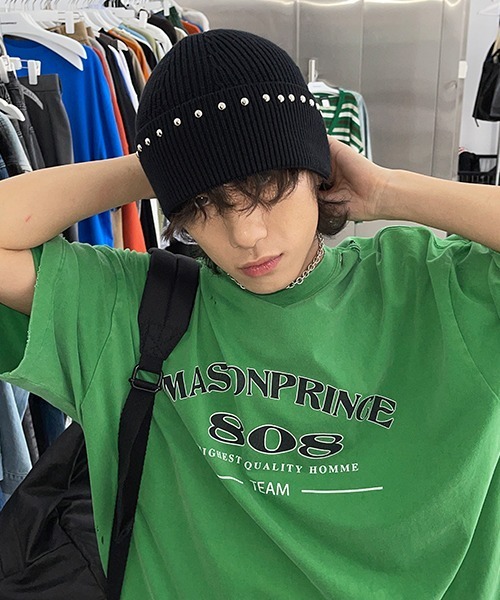 MASONPRINCE(メイソンプリンス)の「【MASONPRINCE】Oversized vintage-like logo print damage TEE DT3106(Tシャツ/カットソー・メンズ・グリーン/ライトブルー/パープル/ベージュ/ブラック/ブルー・S/L/M)」の8枚目の写真