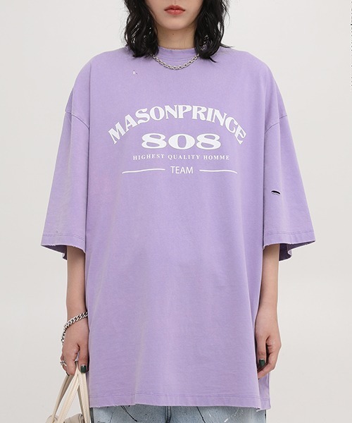 MASONPRINCE(メイソンプリンス)の「【MASONPRINCE】Oversized vintage-like logo print damage TEE DT3106(Tシャツ/カットソー・メンズ・グリーン/ライトブルー/パープル/ベージュ/ブラック/ブルー・S/L/M)」の16枚目の写真