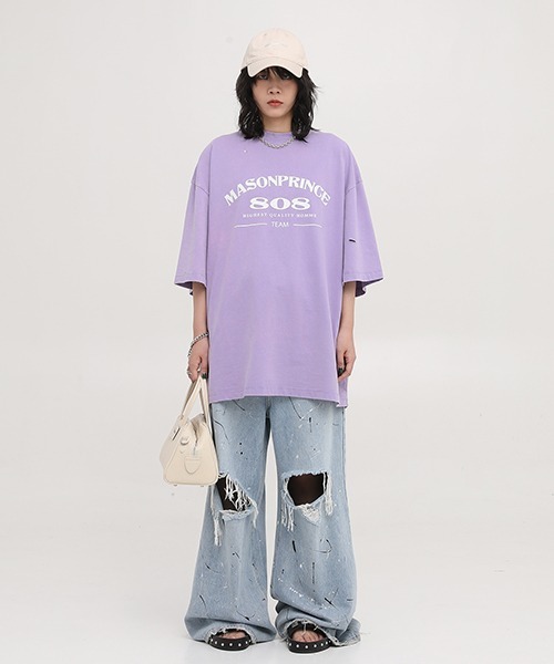 MASONPRINCE(メイソンプリンス)の「【MASONPRINCE】Oversized vintage-like logo print damage TEE DT3106(Tシャツ/カットソー・メンズ・グリーン/ライトブルー/パープル/ベージュ/ブラック/ブルー・S/L/M)」の17枚目の写真